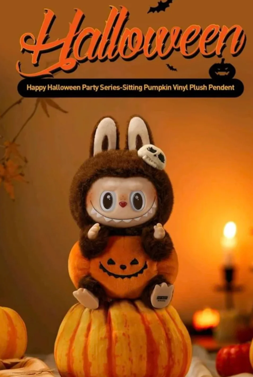 Labubu Monster Carnival Halloween Series Sitting Pumpkin Rubber Plush Pendant