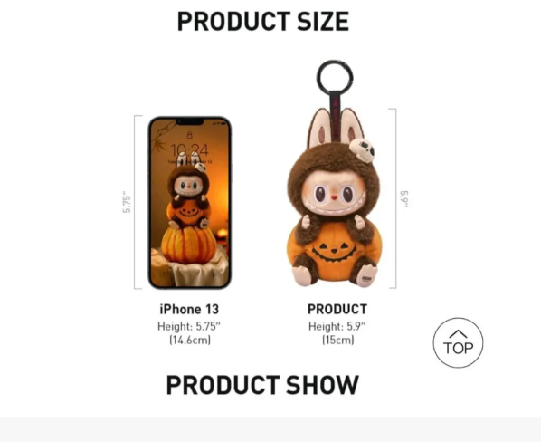 Labubu Monster Carnival Halloween Series Sitting Pumpkin Rubber Plush Pendant